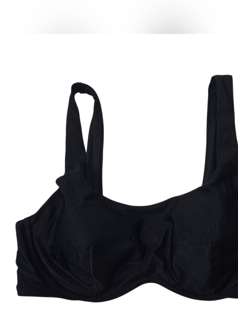 PINK Victoria's Secret Black Ribbed Underwire Swim Top Bikini Beach Coastal